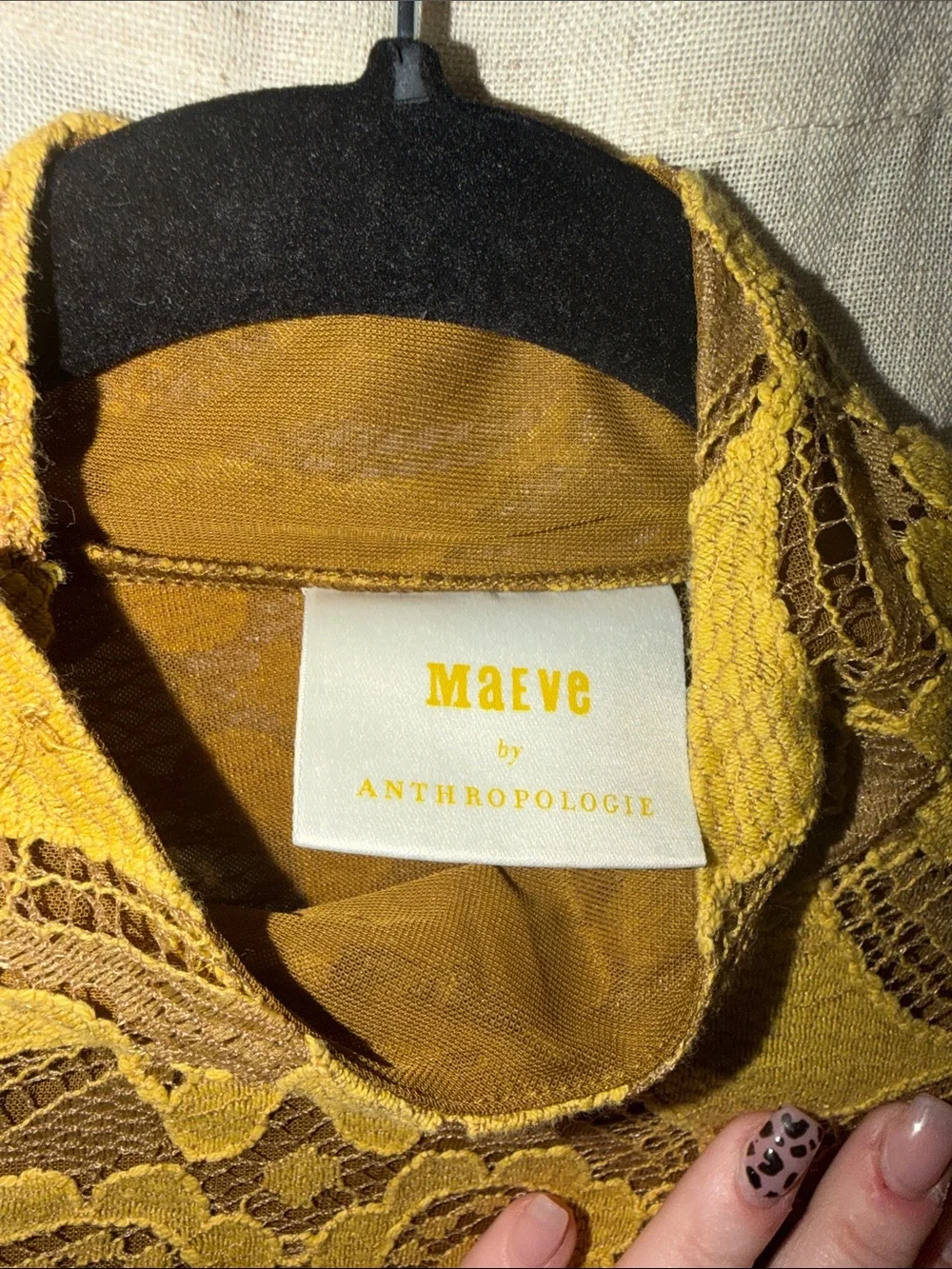 Maeve by Anthropology Women's Small Lace Mock-Neck Top in Mustard